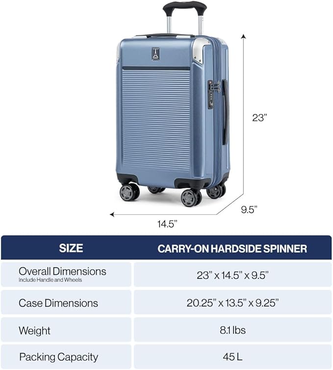 Travelpro Platinum Elite Hardside Expandable Carry on Luggage, 8 Wheel Spinner, TSA Lock, Hard Shell Polycarbonate Suitcase, Shadow Black, Carry on 21-Inch