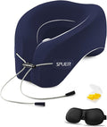 Travel Pillows for Airplanes, Neck Pillow Airplane, Airplane Travel Accessories with Eye Mask, Earplugs & Storage Bag, Ergonomic Memory Foam Neck Pillow for Sleeping, Flights, Cars, Office (Navy Blue)