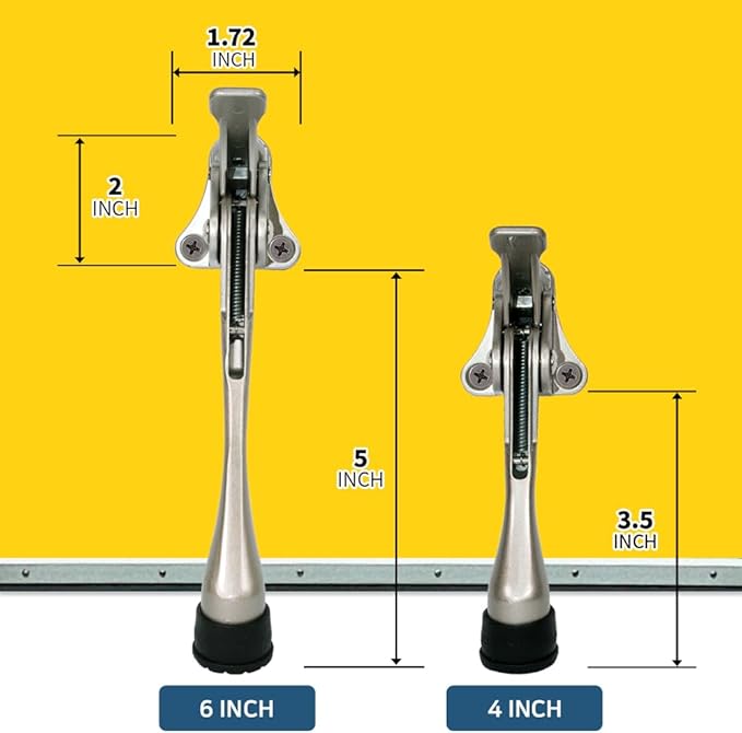 One Touch Kickdown Door Stopper, Door Holder, Heavy Duty Door Stops, Bottom of Door, Height-Adjustable Rubber Tips by HASHI (Chrome 6 inch x 1pack)