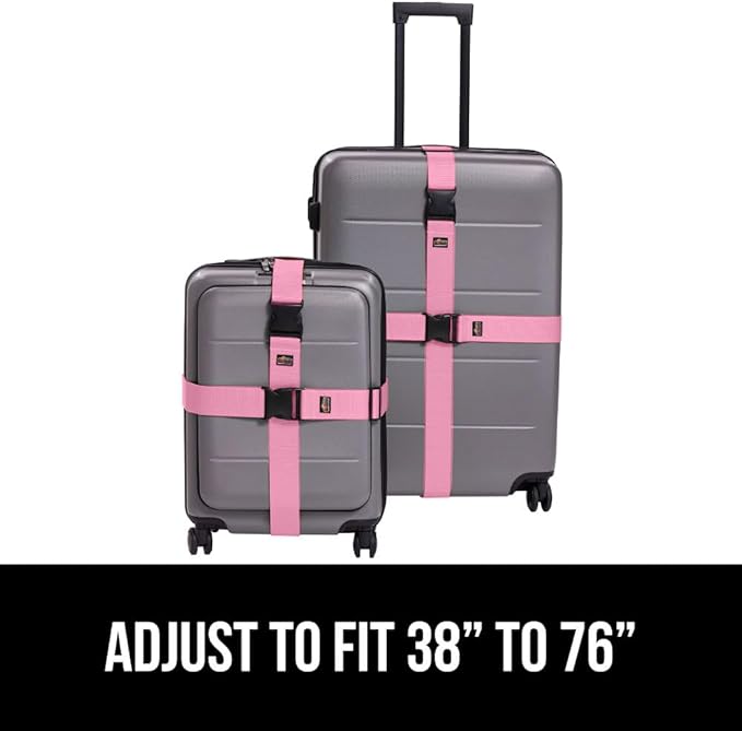GORILLA GRIP Heavy Duty 8 Pack Adjustable Luggage Straps for Suitcases, Easy to Identify Travel Belt Connector Holds Suitcase Together, Extends Life of Bag, Strap Connects Two Bags, Accessories Pink