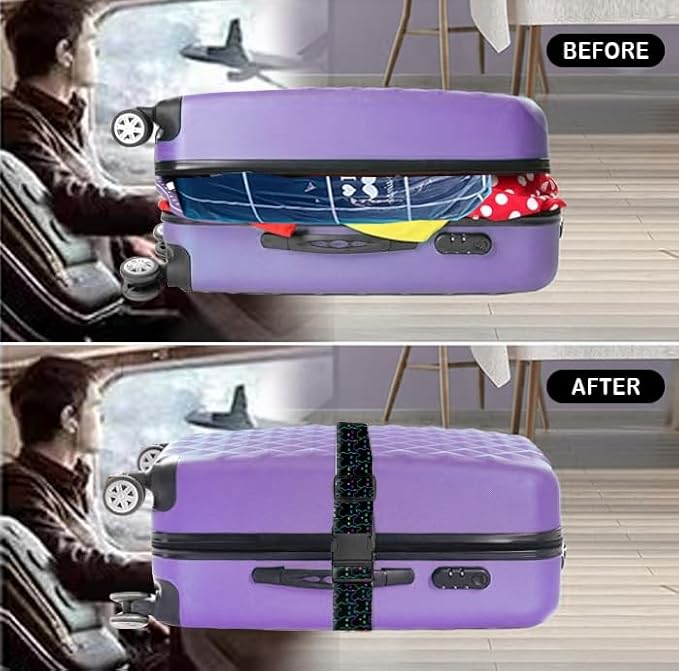 Luggage Straps for Suitcases Travel Belt Accessories, Cute Suitcase Strap, Adjustable Luggage Belt Strap, Heavy Duty with Quick-Release Buckle Luggage Strap Cute Black Cats