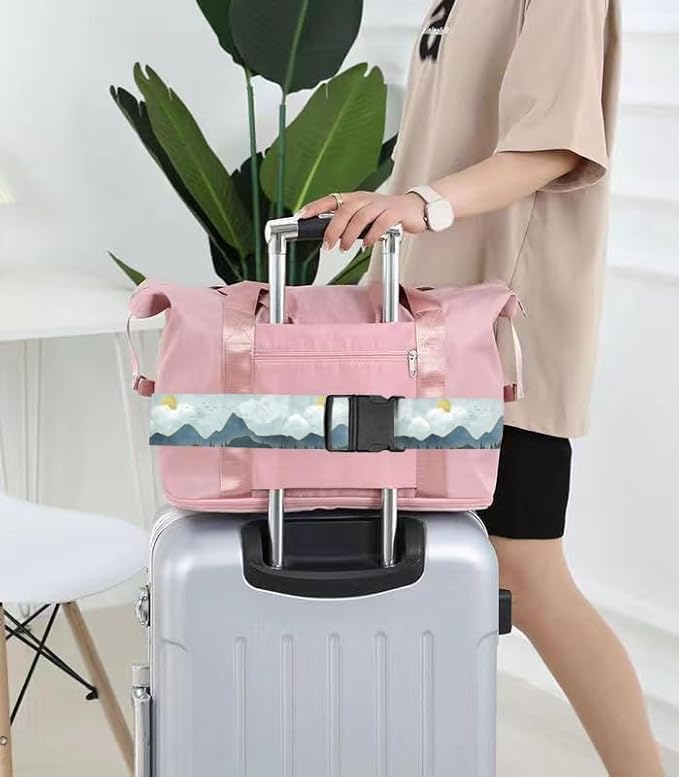 Luggage Straps for Suitcases Travel Belt Accessories, Cute Suitcase Strap, Adjustable Luggage Belt Strap, Heavy Duty with Quick-Release Buckle Luggage Strap Cute Drawing Mountain