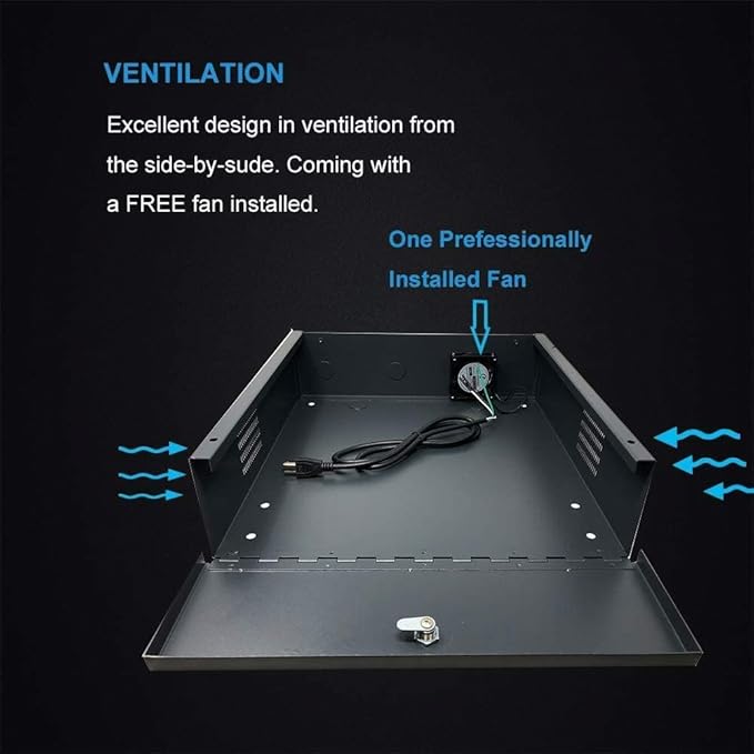 Kenuco White Heavy Duty 16 Gauge Steel DVR Security Lockbox with Fan (BK 18'' X 17.9'' X 4.96'')