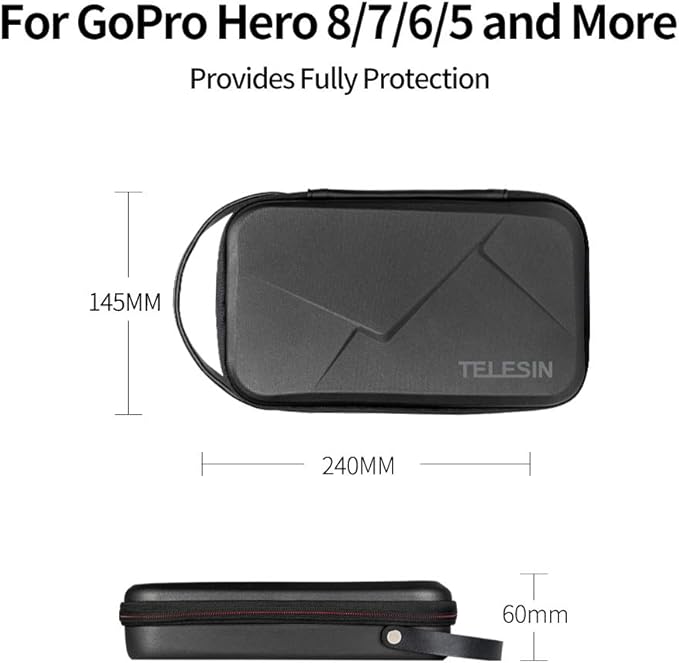 TELESIN Carry Case Waterproof Hard Carrying Bag for GoPro Max Hero 13 12 11 10 9 8 7 6 Insta360 X2 X3 X4 X5 GO3 Ace Pro 2 DJI Osmo 360 Osmo Action 5 4 Pocket 3 Battery Charger Strap Mount Accessories