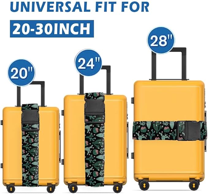 Luggage Straps for Suitcases Travel Belt Accessories, Cute Suitcase Strap, Adjustable Luggage Belt Strap, Heavy Duty with Quick-Release Buckle Luggage Strap Boho Cacti