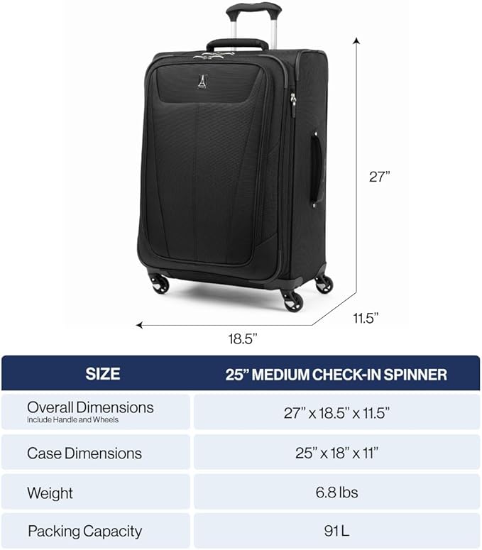 Travelpro Maxlite 5 Softside Expandable Checked Luggage with Spinner Wheels, Lightweight, 25-Inch — Forest Green