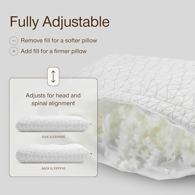 Coop Home Goods Adjustable Orthopedic Pillow King, Ergonomic Cervical Neck Support, Memory Foam Pillows for Side & Back Sleepers, Breathable, Washable Cover, GREENGUARD & CertiPUR-US Certified