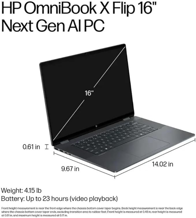 HP OmniBook X Flip 16 2-in-1 Laptop: 16" FHD+ Touchscreen, Intel Core Ultra 7 (NPU 47 Tops), 16GB RAM, 1TB SSD, Intel Arc 140V GPU, Copilot+ PC, Eclipse Gray, W/Pen Accessories, Windows 11