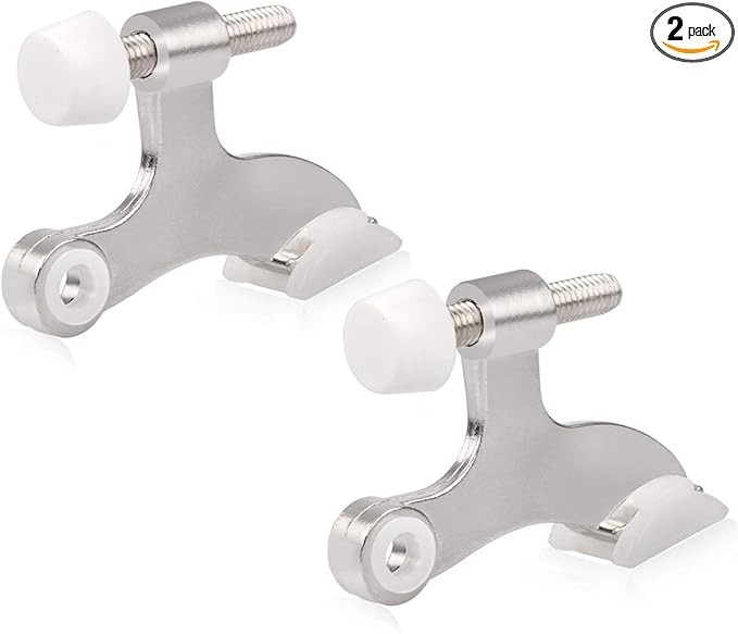 HOMOTEK 2 Pack Hinge Pin Satin Nickel Door Stopper,Adjustable Deluxe Heavy Duty Door Stopper 2-1/2"x1-3/4,with White Rubber Bumper Tips