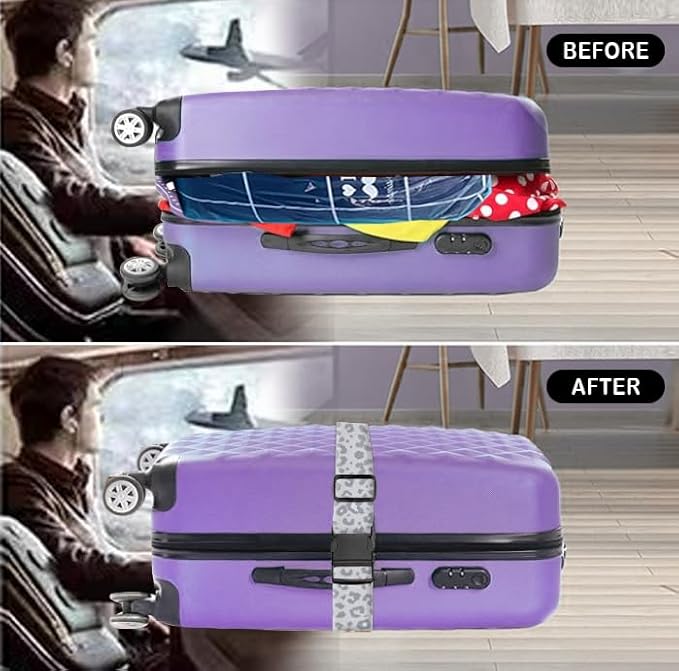 Luggage Straps for Suitcases Travel Belt Accessories, Cute Suitcase Strap, Adjustable Luggage Belt Strap, Heavy Duty with Quick-Release Buckle Luggage Strap Grey Leopard