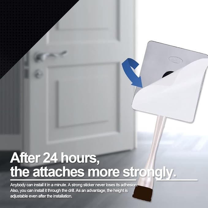 One-Touch Doorstop Adhesive Bracket (Black, 6inch x 2pack)