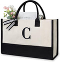 TOPDesign Embroidery Initial Canvas Tote Bag, Personalized Present Bag, Suitable for Wedding, Birthday, Beach, Holiday, is a Great Gift for Women, Mom, Teachers, Friends, Bridesmaids (Letter C)