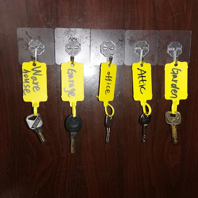 100pcs Reusable Blank Plastic Tags Ties Key Tags 1.45"*2.48" Serrated Tension Sealing Strap with Large Label Plastic Tie Mark Label Waterproof Hang Sign Write on Tag (Yellow, 100pcs)
