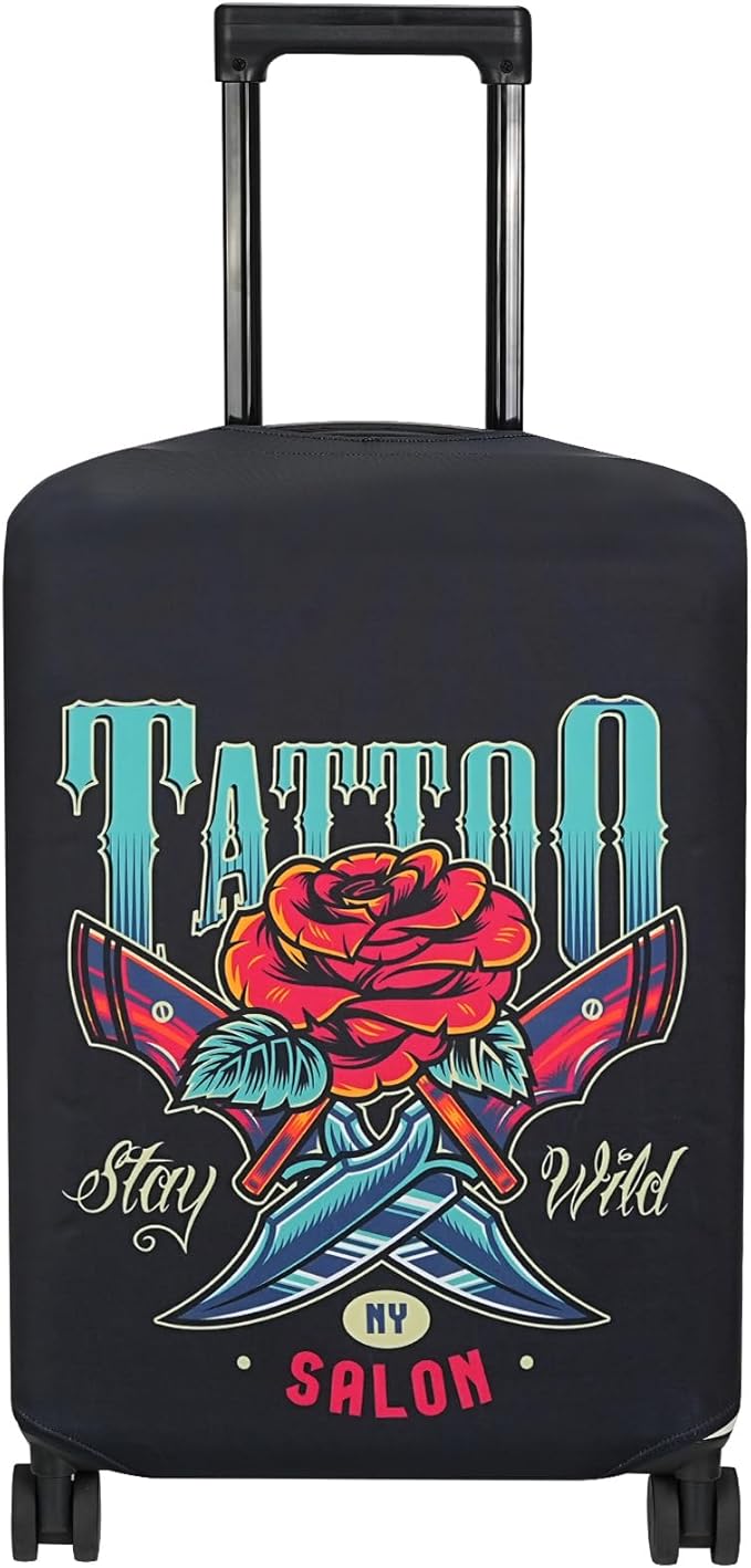 Explore Land Travel Luggage Cover Suitcase Protector Fits 23-26 Inch Case (Blade Rose, M)