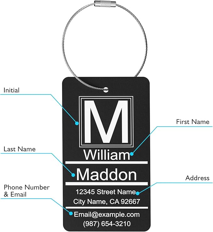 Luggage Tag for Suitcase - Personalized Engraved Metal Tag for Cruise Travel - Custom Name Tags Suitable for Bags and Backpacks (Gold)