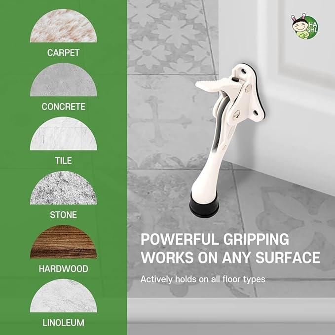 One Touch Kickdown Door Stopper, Door Holder, Heavy Duty Door Stops, Bottom of Door, Height-Adjustable Rubber Tips by HASHI (White 4 inch x 1pack)