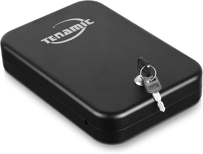 Tenamic Pistol Safe, Portable Travel Gun Safe, Solid Steel Handgun Lock Box for Home, Gun Safes for Car, Black