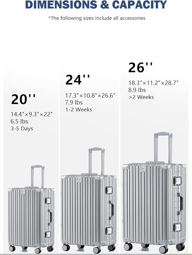 HotWay 24 Inch Aluminum Frame Luggage with Spinner Wheels, PC Hard Shell Suitcase with Cup Holder, Zipperless Luggage for Business Travel, Silver