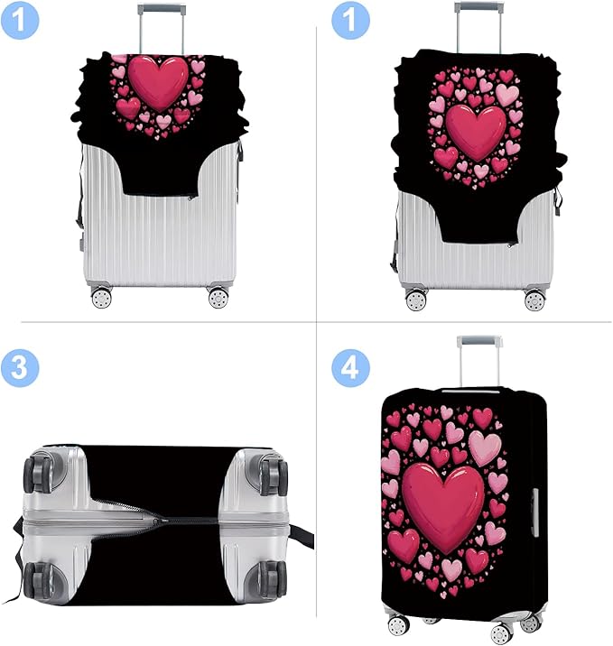 Luggage Cover Washable Suitcase Protector Anti-Scratch,Stretchable Fit for 20-34Inch Luggage Durable Travel Bag Cover with Zipper Closure (Heart, S(fits 20-22inch suitcase))