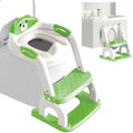 Potty Training Seat for Toddlers - Upgrade 2-in-1 Toilet Seat Toilet Ladder for Kids Children Boys Girls, Anti-Slip Pad & Adjustable Height with Waterproof PVC Cushion - Green