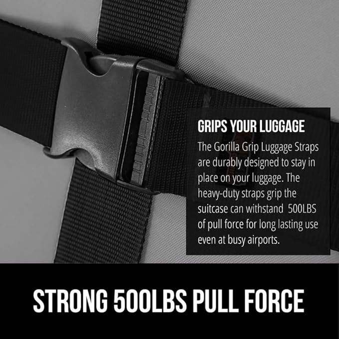 GORILLA GRIP Heavy Duty Adjustable Luggage Straps for Suitcases, Easy to Identify Travel Belt Connector Holds Suitcase Together, Extends Life of Bag, Strap Connects Two Bags, Accessories 2 Pack Black