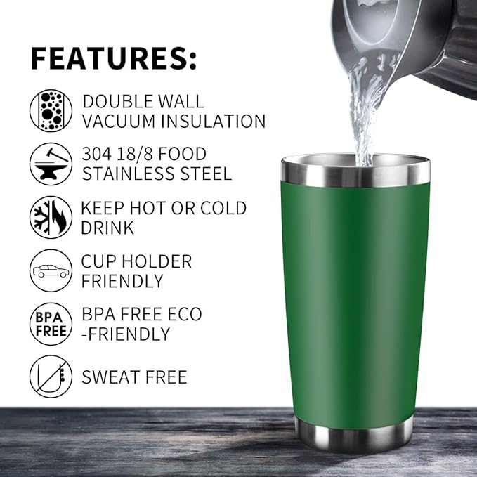 20oz Tumbler Bulk Stainless Steel Vacuum Insulated Tumblers with Lid Double Wall Travel Mug,Powder Coated Coffee Cup, Suitable for Ice Drinks and Hot Beverage (Dark green 12pack)
