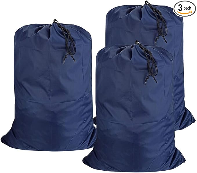 Washable Travel Laundry Bag with Drawstring (3 Pack), Large Dirty Clothes Bag Fit a Laundry Basket or Clothes Hamper, Enough to Hold 4 Loads of Laundry,26x39 inches Navy Blue 3