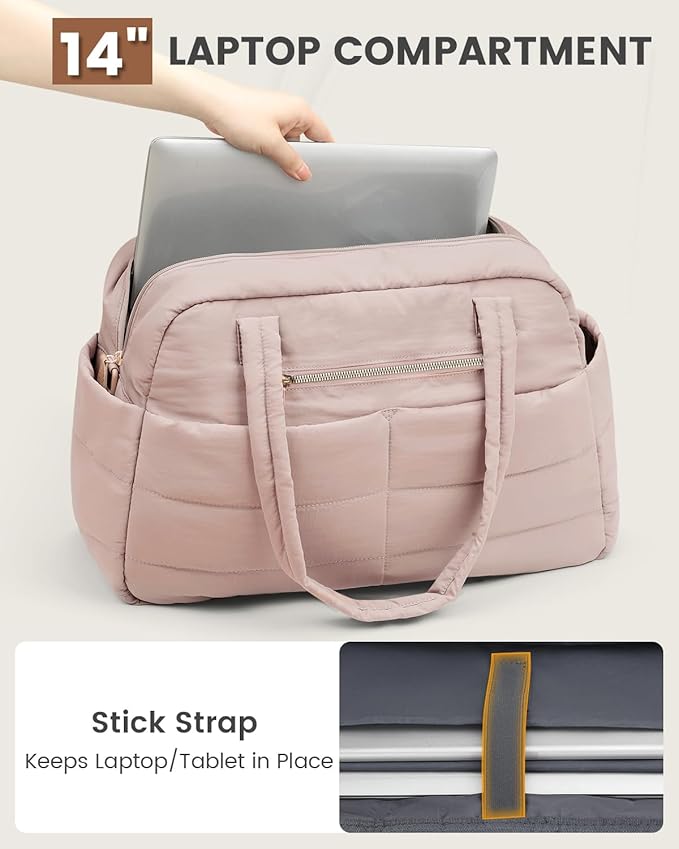 Travel Duffle Bag,Puffer Carry On Duffel Bag with Laptop Compartment Waterproof Overnight Weekender Bags for Women Large Hospital Tote Bags for Labor and Delivery (Medium,Pink)