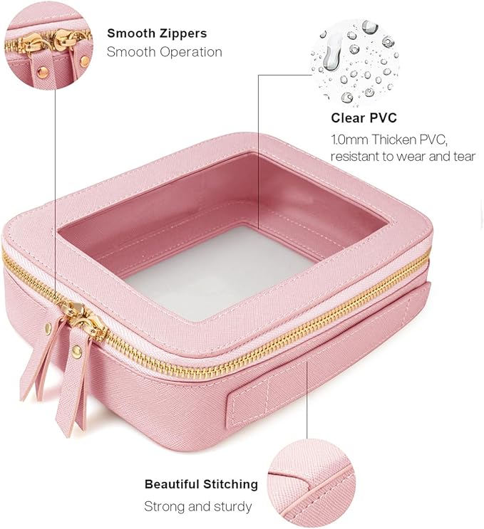 Travel Clear Makeup Bag Set, TSA Approved Cosmetic Bag Case with Zipper Portable Makeup Pouch Toiletry Bag Women Traveling Cosmetic Organizer Storage Bag Car Organizer Car Essentials for Women