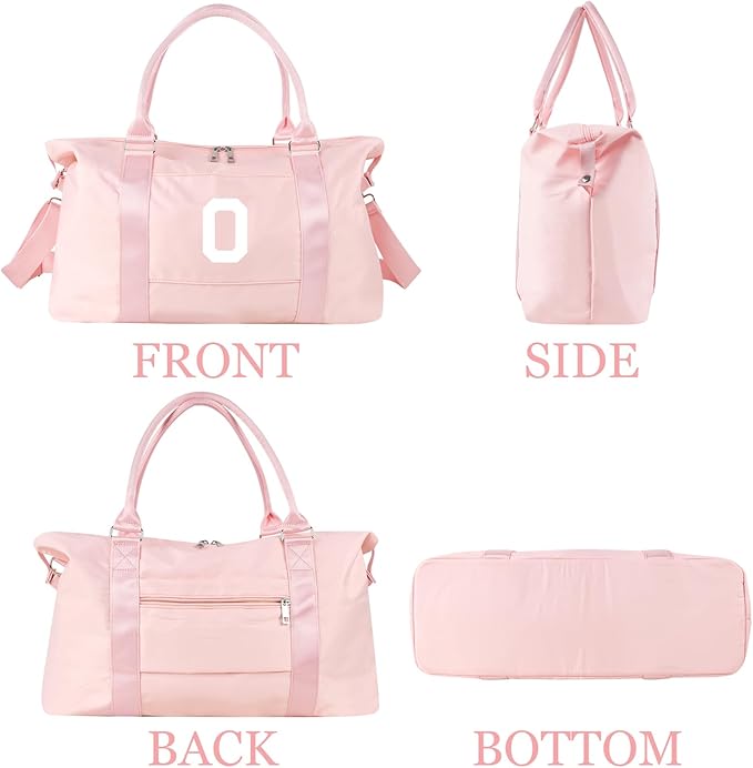 Initial Travel Duffel Bag Sports Gym Bag for Girls Teen Birthday Gifts,Pink Personalized Weekender Bag Carry On Tote Bags for Women Men,Waterproof Overnight Luggage Bag with Trolley Sleeve(Letter O)