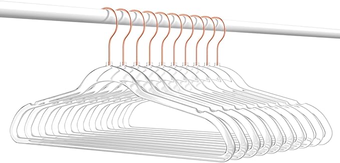 Premium Clear Invisible Acrylic Hangers,Crystal Plastic Hangers,Clear Hangers 50 Pack Ultra Slim & Space Saving Suit Hangers for Coats, Pants & Dress Clothes