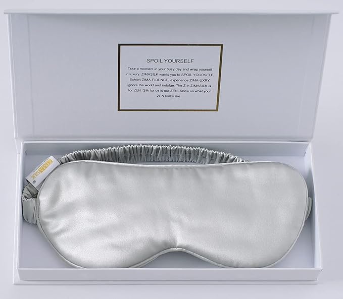ZIMASILK Adjustable 100% 22 Momme Mulberry Silk Sleep Mask for Sleeping, Filled with Premium Mulberry Silk, Softest & Breathable Eye Sleeping Mask (Light Grey)