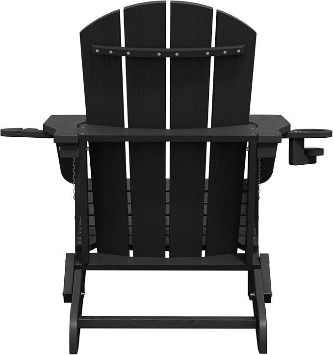 SERWALL HDPE Folding Adirondack Chair with Dual Cup Holder - Composite Adirondack Chair Set of 8- Black