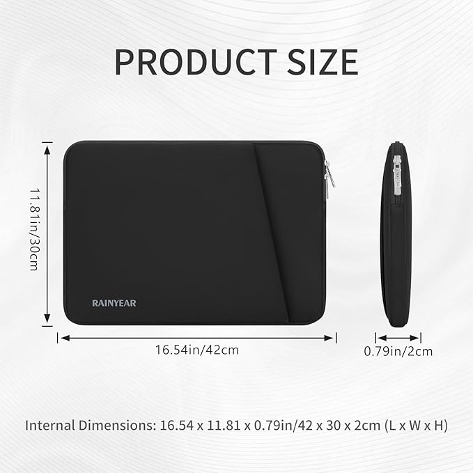 RAINYEAR Laptop Sleeve Case with Front Pocket, 17 Inch Protective Portable Case with Front Pocket, Briefcase Laptop Carrying Bag Cover Compatible for HP/Dell/Lenovo/Asus/Acer, Black