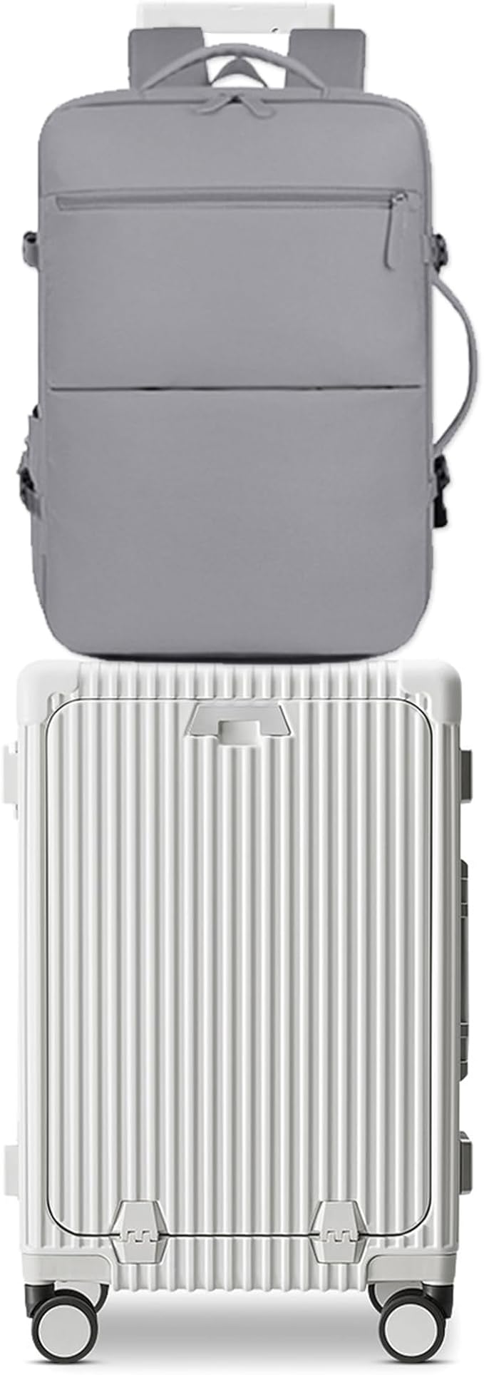 feilario 2 Piece Set 24in Aluminium Frame PC Hard Shell Spinner Wheels Luggage, Built-In TSA lock Carry on Suitcase, with Cup Holder, USB Port, Phone Holder