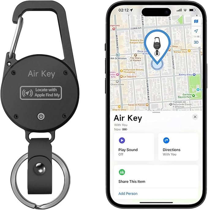 Keychain, Key Finder Works with Apple Find My, llaveros para Hombres,Carabiner Car Key Chains with GPS Tracker, Anti-Lost Keyring Finder Locator, Minimalist Key Holder for Men (iOS Only),Black