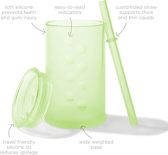 Olababy Clear View Silicone Training Cup with Straw Lid | Toddler Sippy Trainer 12mo+ | Unbreakable Water Drinking Cups for Kids 2yr+ | Baby Led Weaning & Feeding Supplies (Kiwi, 9 oz)