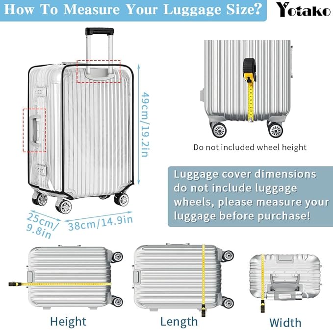Yotako Clear PVC Suitcase Cover Protectors 20 Inch Luggage Cover for Wheeled Suitcase 20''