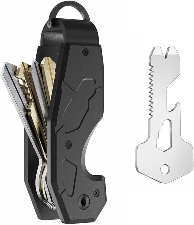 Zeeker Compact Key Organizer Keychain with Built-in Tools – Holds 1-6 Keys, Includes Bottle Opener, Hex Wrench, and Serrated Cutter – Minimalist Key Holder for Men and Women (Black)