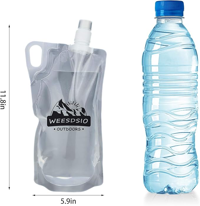 5-Pack 1L Hiking Collapsible Water Bottles with Mountaineering Buckle (Not Suitable for Climbing) BPA-Free Foldable Backpacking Water Bottle for Camping Hiking Running Cycling Mountaineering