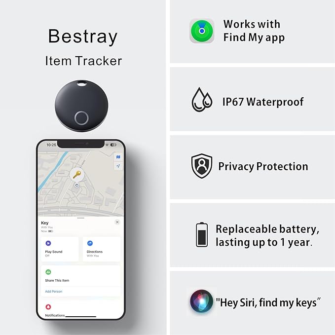 Air Tracker Tags-4 Pack, Smart Bluetooth Tracker Works with Apple Find My (iOS Only), Item Finder Locator for Keys, Luggage, Backpack, IP67 Waterproof