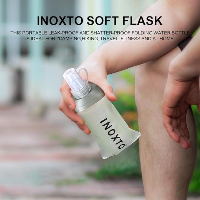 INOXTO Soft Flask,Collapsible Soft Water Bottles for Hydration Vests and Running Packs, Soft Flask Running Bottles for Hiking Cycling(250/500 ml) (2 PCS BIG)