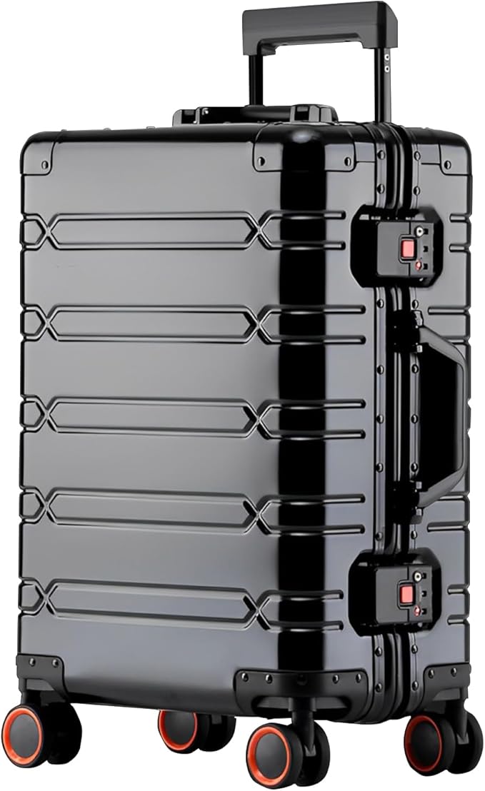 WEICHEN All Aluminum Magnesium 22 inch Carry On Luggage with Spinner Wheels and TSA Lock, Hard Case Luggage Carry On Suitcase 22x14x9 Airline Approved (Black, 24 in Checkin)