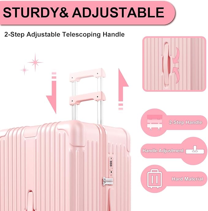 Krute Luggage Sets 2 Piece Suitcase PC+ABS Hardside Double Spinner Wheels TSA Lock Carry On Luggage 20+28 Inch (Pink)