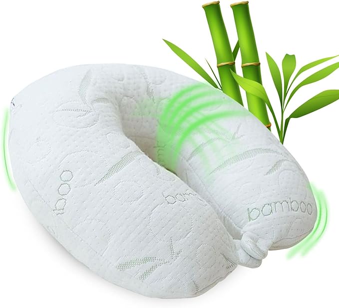 Sacred Thread White Rayon Derived from Bamboo Neck Pillow, Travel Pillows for Airplanes, Best Rated Travel Pillows with Cooling Memory Foam, Neck Pillows for Sleeping Travel, Airplane Headrest Pillow