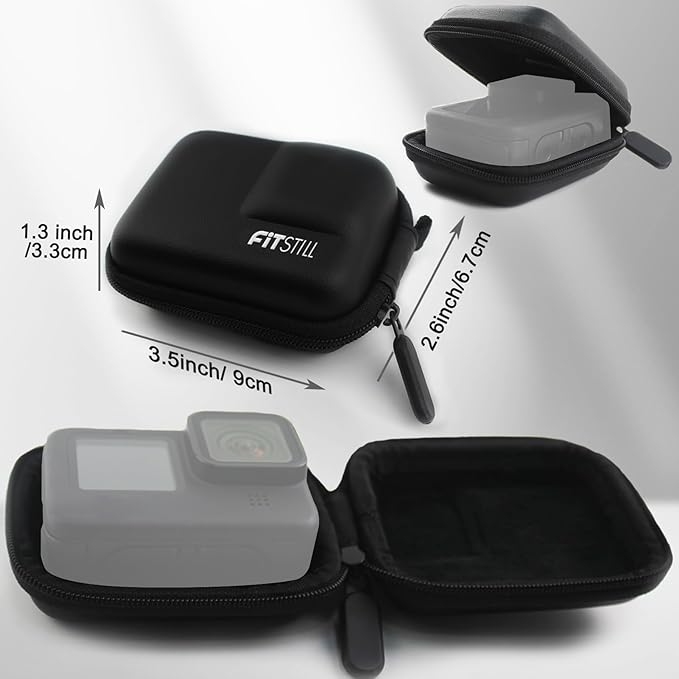 FiTSTILL Black PU Mini Carrying Case for Go Pro Hero 13 Black,Hard Shell Travel Storage Case for Hero 12/11/10/9/8/7/(2018)/6/5 DJI Osmo Action,AKASO,Campark,YI Action Camera and More