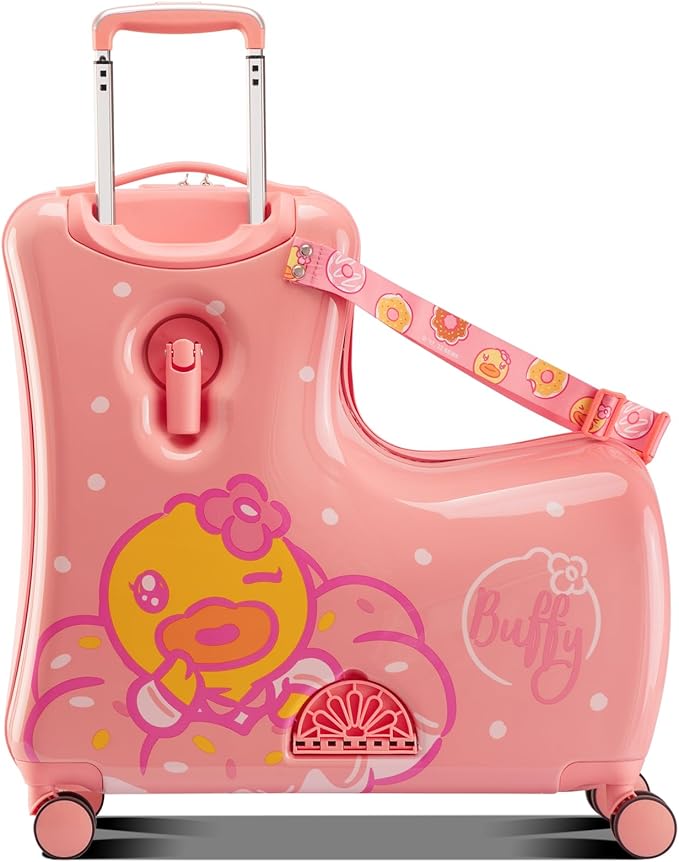 Kids' Lightweight Ride on Luggage with Spinner Wheels & Foldabe Design (Pink Donut, 24"+ Aged 3-12 Toddler),Children Holiday Birthday Gift