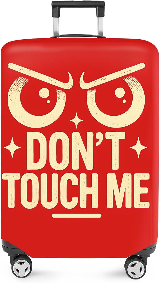 ANNA QUEEN Funny “Don’t Touch Me” Luggage Cover, Bold Red Suitcase Protector with Angry Eyes Design, Stretchable, Washable Travel Cover for 28-30 Inch Luggage