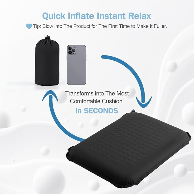 Self-Inflating Airplane Seat Cushion for Long Flights – Portable Travel Cushion Airplane Seat - Memory Foam Travel Seat Cushion Providing Pressure Relief and Premium Comfort (Extra Large Black)