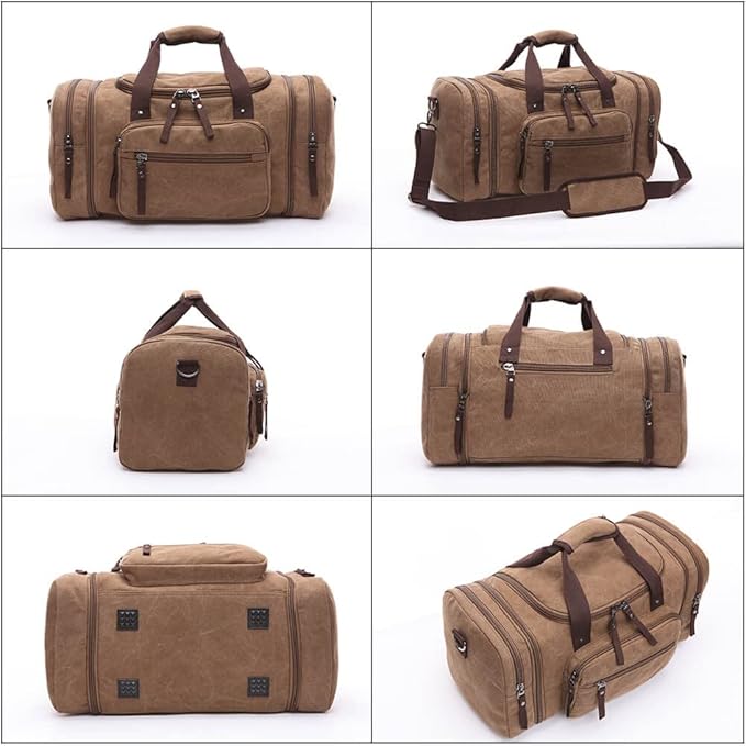 Duffle Bag for Travel, Large Canvas Duffel Bag for Travelling Overnight Weekender Bag Carry On Bag for Men Women Green